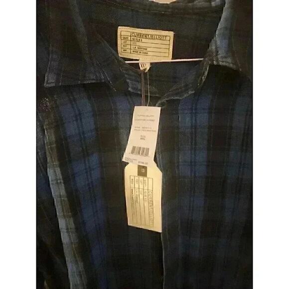 Current/Elliott Black Blue Plaid 2XL Long Sleeve Button Up CR2 - Picture 3 of 5